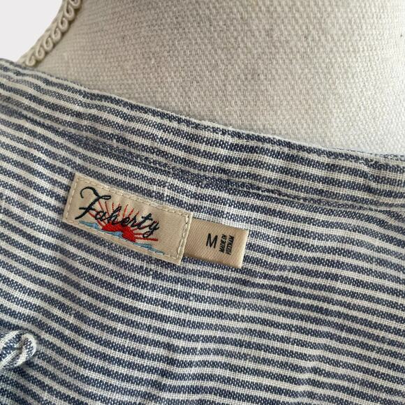 Faherty Isha Dress Blue Mini Stripe Linen Sleeveless V Neck Size Medium Pockets - Picture 10 of 13